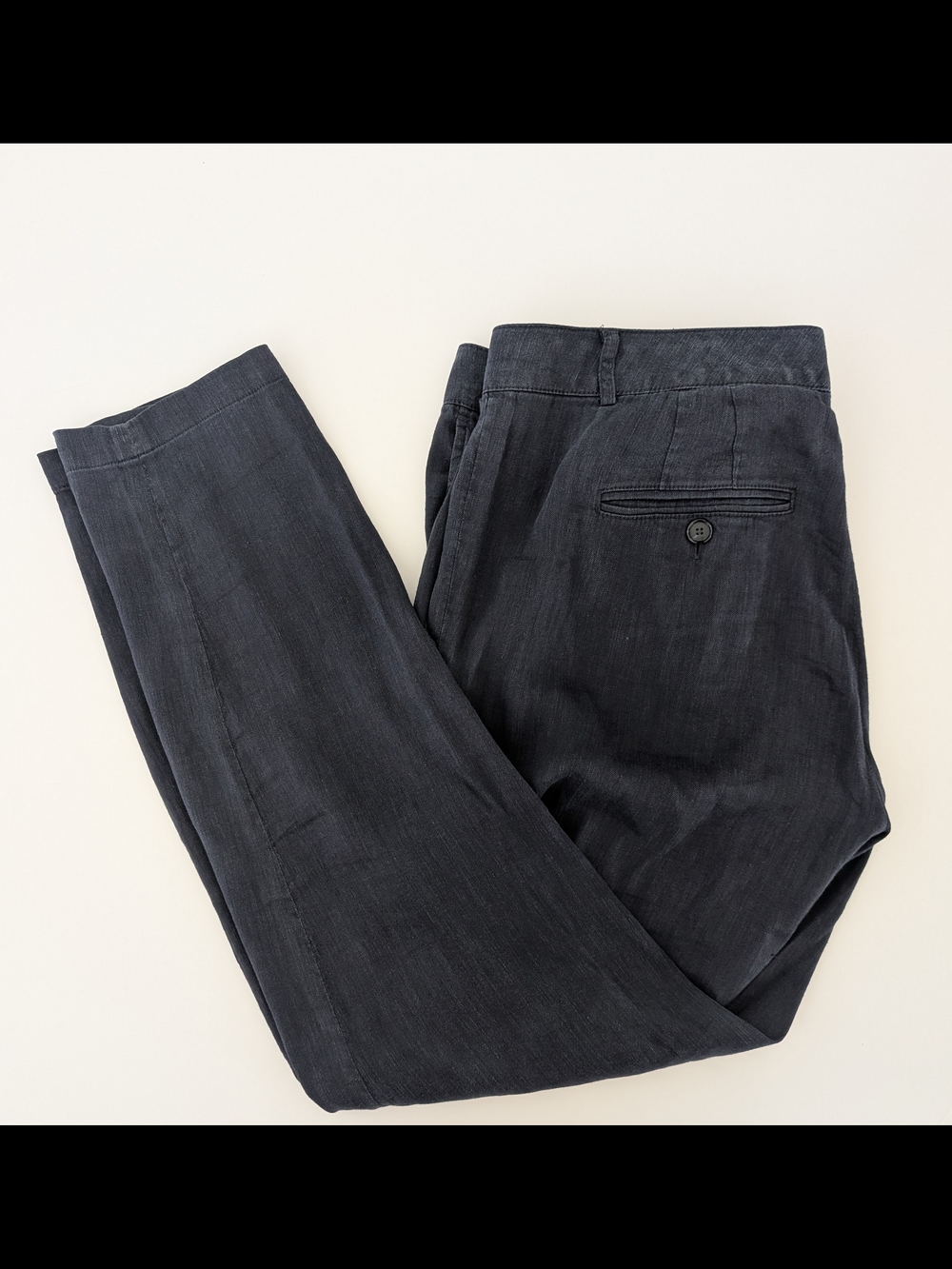 Vince Linen Pants Relaxed Navy Blue Mid-Rise Casual Tapered Trousers Women's 8